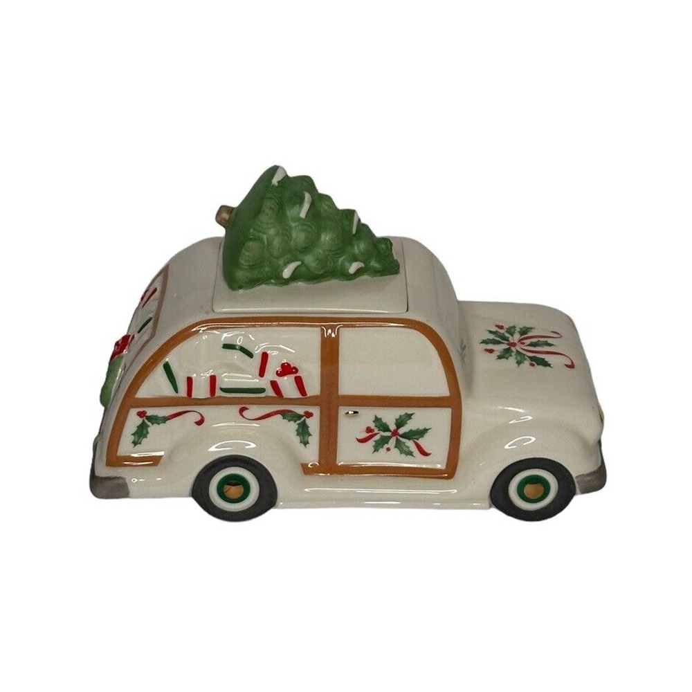 Lenox Holiday Vintage Style Station Wagon Cookie Jar w/Santa & Xmas Tree New